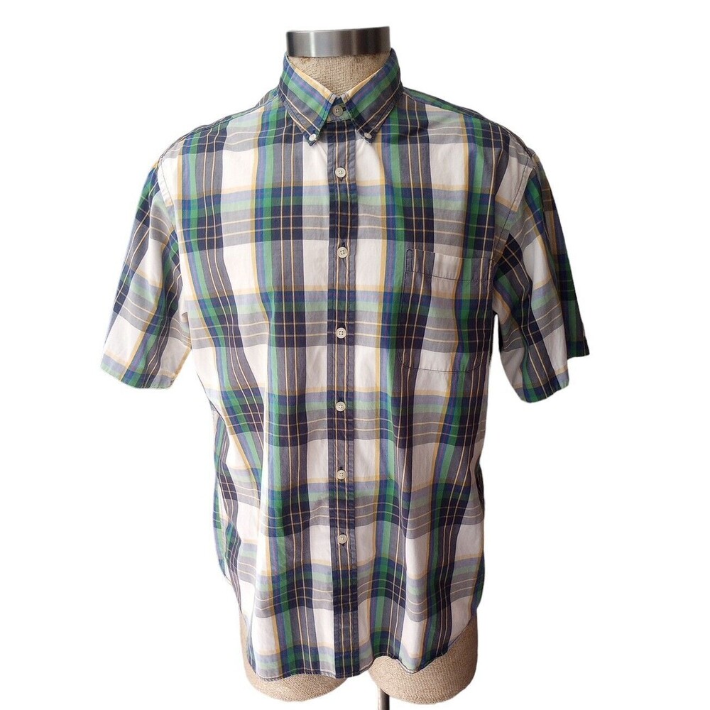 Hunt Club Shirt Mens Sz L Multicolor Plaid Short Sleeve Oxford Button Up  Cotton